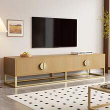 180cm Wooden TV Unit - Modern Dining Room Cabinet, 4 Doors, Semi-Circular Handles - Khaki - View 4