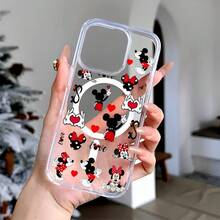 Disney Minnie Mouse Patterned Phone Case Featuring Hearts And Love Designs. Compatible With IPhone 17, 16, 15, 14, 13, 12, And 11 Pro Models With Shockproof Protection. A Perfect Gift For Family, Friends, Birthdays, Valentine's Day, And Holidays. - Clear - View 1
