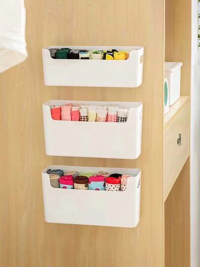 8pcs Adhesive Storage Racks, No Drilling Required, Cabinet Door Organizer, Space Saving Plastic Storage Boxes, Multipurpose For Nursery, Kitchen, Bathroom, Office, Bedroom, Neutral Colors Suitable For Boys And Girls