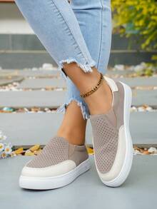 Classic Slip-On Women Ankle Boots, Flat Ankle Boots - Light Grey - View 4