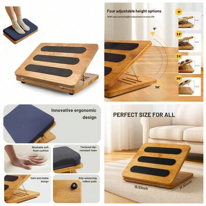 Foot Rest For Under Desk At Work - Wooden Adjustable Office Footrest With Foam Cushion Pad, 4 Heights & Ergonomic Anti-Slip Design For Home & Office (Natural)