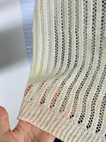 Ivory Vertical Striped Hollow-Out Knit Sleeveless Top - Apricot - View 6