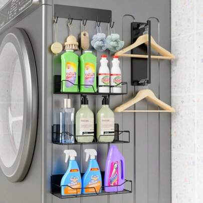 Paquete de 5 estantes magnéticos multifunciona para lavadora y refrigerador potentes estantes magnéticos para especias con diseño ueco único para lavandería y organización de cocina negro