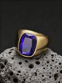 1pc Street Fashion Style Stainless Steel Wide Band Ring With Faceted Zirconia Inlay, Men's Business Party Accessory - Ring - View 1