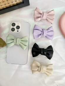 Leather Bowknot Slouchy Phone Stand, Desk Mount, Adhesive & Adjustable Compatible With IPhone, Android Phone, Gift For Birthday, Family, Friends Gifts Birthday Push-Pull Phone Grip Phone Holder Phone Accessories - Multicolor - View 1