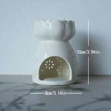 Haus Hana 陶瓷莲花燃烧器、室内装饰香薰扩散器、茶蜡烛香薰精油加热器桌面烛台 - 白色 - 查看 7