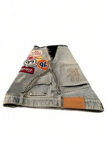 2025 New Spring And Summer  Personalized Fashion High Street Wasteland Wind Embroidered Sticker Embroidered Denim Shorts - 藍色 - 查看 4