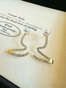 1 Pair Fashion Pearl Snake Line Design Earrings, Elegant Minimalist Versatile Earrings For Women - Snake - View 4