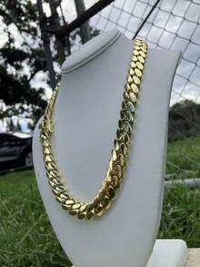 16mm Chunky Thick 14K Gold Plated Stainless Steel Curb Punk Whip Link Chain Cut Faux Diamond Box Buckle Necklace For Men Hip Hop Jewelry Valentine's Day Gift - Chiều rộng 16mm - Xem 6