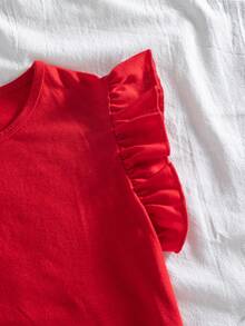 少女情人节休闲短袖上衣，心形印花三件套 - 紅色 - 查看 7