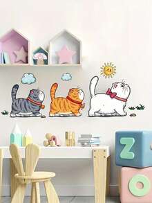 1pc/3pcs Removable PVC Wall Stickers, Cartoon Cat, Giraffe, Panda Climbing Tree, Decor For Kids Room, Nursery, Suitable For Bedroom, Living Room, Study, Dining Room, Bathroom, Home Wall Decoration - Multicolor - View 3