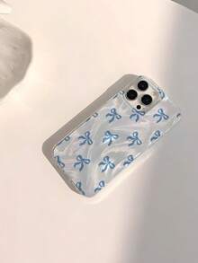 Bow-Knot 1pc Minimalist Soft Blue Bow Design Waterproof, Fingerprint-Proof, Scratch-Resistant Transparent IMD Smooth Glossy Phone Case, Suitable For Gift Giving To Friends, Family, Couples, Birthday, Holidays, Compatible With IPhone 17/17 PLUS/17 PRO/17 PRO MAX - Multicolor - View 2