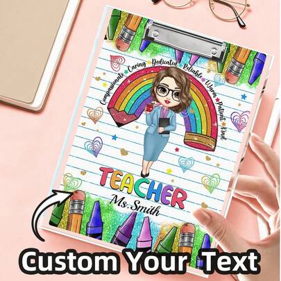 1-2 piezas Portapapeles personalizado para maestros, Portapapeles con nombre de maestro personalizado, Suministros de oficina escolar, Decoración del aula para días festivos, Disponible en tres tamaños, Regalo perfecto para maestros nuevos, estudiantes, padres, ideal para la temporada de regreso a clases