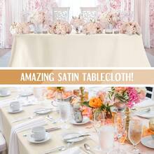 1/5pcs Satin Tablecloth, Wedding Decor Long Tablecloth, Rectangular Smooth Soft Satin Tablecloth, Wedding Party Tabletop Decor, Birthday Party, Suitable For Indoor/Outdoor Restaurant, 58x102 Inches, All Season - Beige - View 8