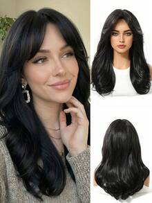 中长款蓬松波浪假发，金棕色渐变，中分缝，适合女性日常佩戴，自然发型，耐热 - 黑色 - 查看 5