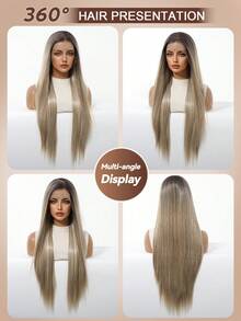 13x4 HD Lace Front Wig: Silky Long Ombre Brown – Undetectable Hairline, Breathable & Fluffy For Effortless Gorgeous Looks Synthetic Lace Wig - Multicolor - View 4