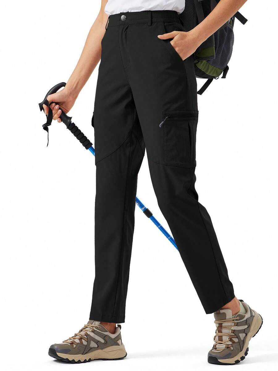 ZUTY 女士徒步工装裤，速干旅行露营工装裤，带拉链口袋 - 黑色 - 查看 1