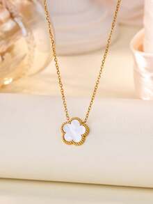 1件装幸运四叶草项链，女士金色不锈钢四叶草吊坠项链，情人节派对珠宝礼物 - 彩色 - 查看 7