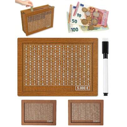 1 pieza Hucha de madera marrón DIY, con patrón decorativo, alcancía para ahorrar, caja de reutilizable con bolígrafo, para ensamblar, ahorrar dinero, decoración del hogar, accesorio de escritorio, caja de almacenamiento de monedas, artículo de inversión de ahorros para vacaciones, regalo perfecto para Navidad y el Día de la Madre