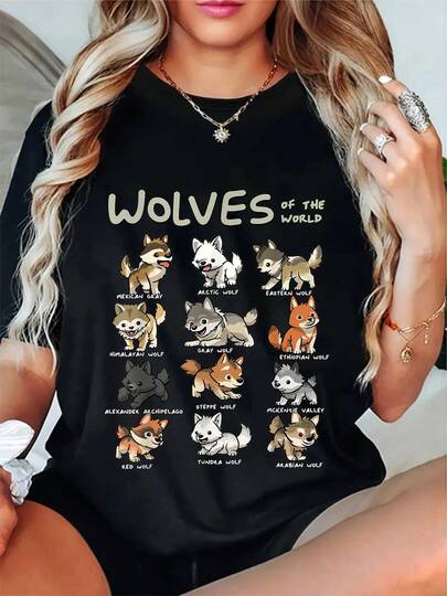 100% Cotton Chibi Wolf Wolves Animals Of The World Wolf Lover T-Shirt Women's Men's Graphic Tee Crew Neck Classic Fashion Summer Vacation Tops