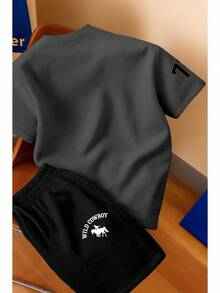 Conjunto Camiseta Bermuda Masculina Nova Coleção Casual  Algodão Nobre Ideal Para o Dia a Dia - Cinza - Visão 2