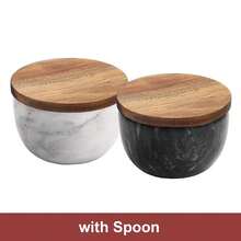 Marble Salt And Pepper Bowls Salt Box Salt Cellar Set Solid Natural Wood Cover Large Capacity Salt Box Gift Packing Salt Holder Salt Bowl With Lid - Seasoning Jars - View 5