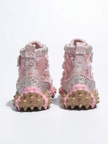 Giày thể thao đế dày dành cho nữ, giày thể thao thường ngày, giày đi bộ hàng ngày, đính đá và họa tiết hoa, thích hợp cho các hoạt động thể thao ngoài trời và các bữa tiệc (Kích thước nhỏ hơn so với bình thường, nên đặt mua lớn hơn một cỡ) - Hồng - Xem 4