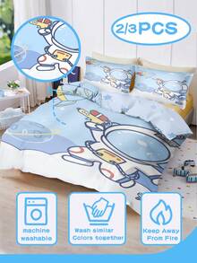2/3pcs Kids Customized Bedding Set (1 Double-Sided Duvet Cover + 1/2 Single-Sided Pillowcase), 100% Polyester, Digital Printed Astronaut Pattern, Personalized Gift For Boys And Girls, Bedroom Decor - Multicolor - View 3