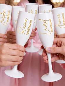 1Pc Custom Acrylic Champagne Flutes,Customize Plastic Stem Glasses, PP Material Shatterproof, Pressure Resistant ,Elegant Plastic Champagne Glasses For Wedding Toast, Engagement Party, Graduation Celebration, Bachelorette Party, Bridal Shower, Baby Shower, Birthday Party Multi Functional, ,Ornamental,Reusable. - Multicolor - View 6