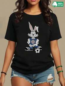 1pieza Blusas de mujer hermosas Blusas para mujeres Conjuntos de ropa para mujeres Conejo azul cruz 180G Blanco y negro patrón de fútbol impreso Cuello redondo básico holgado transpirable versátil lavable en máquina cómodo Talla S ~ 3XL Diario casual deportivo esencial verano - Oscuro - Ver 3