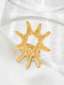 Mazuer 1 Peça Anel de Sol Vintage Texturizado e Oco, Joia de Aço Inoxidável Banhada a Ouro 18K, Acessório Diário para Mulheres, Presente - Ouro amarelo - Visão 5