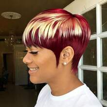 短款真人发精灵短发假发 613/红色 613/99j 短款刘海假发 真人发假发 女士精灵短发假发 - 彩色 - 查看 4