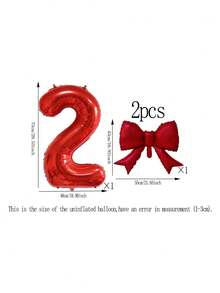 2pcs 32-Inch Number Balloon Set, Pink & Red Bow Foil Balloons, White, Red, Black & Cream 0-9 Number Balloons Suitable For Birthday Party, Anniversary Decoration - Multicolor - View 20