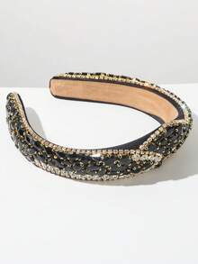 1件纯色布艺欧美时尚巴洛克风格女士发箍，奢华全镶钻皇冠设计，高端发饰，适合正式礼服和派对佩戴。 - 黑色 - 查看 3