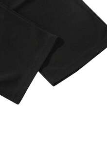 Men's Waffle Loose Straight Leg Pants, Casual Solid Color Retro Style, Autumn/Winter - Black - View 5