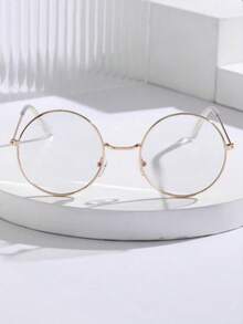 1 Pair Metal Gold Round Frame Photochromic Fashion Glasses, Retro Fashion, Suitable For Women's Daily Wear, Essential For Halloween, Autumn/Winter Outfits, Business Casual, Ideal Gift For Summer Beach, Outdoor Activities, Travel - Gold - View 3