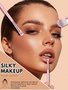 Eid Al-Fitr 19pcs Complete Makeup Brush Set, Including 13 Soft Brushes Such As Powder Brush, Blush Brush, Contour Brush, Highlighter Brush, Foundation Brush, Nose Shadow Brush, Eyeshadow Brush, Eyebrow Brush, Lip Brush And Detail Brush, Plus 2 Triangle Sponges, 2 Liquid Beauty Eggs, And 2 Mini Beauty Eggs, Suitable For Beginners, Professional Makeup Artists, And Novice Beauty Practice Scenarios - Pink - View 5