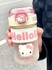 1pc 500ml Sanrio Straw Water Bottle With Cute Leak-Proof Cap And Bounce Cap, Plastic Material, Suitable For Office, Camping And Sports (Hello Kitty Pattern Needs To Be Manually Pasted According To Personal Preference)