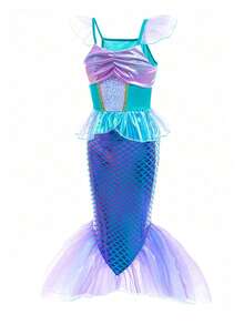 小女孩亮片短袖美人鱼薄纱公主裙，派对/正式场合服装