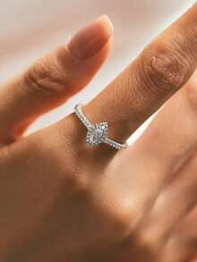 1 pezzo Anello in argento sterling S925 con zirconia sintetica a forma di occhio di cavallo, gioiello di qualità elegante per uso quotidiano delle donne - Argento - Visualizzare 2