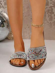 Dép lê thời trang nữ, kiểu dáng slip-on, mặt trên lấp lánh, đế bằng chống trượt, dép cho bé gái, thích hợp sử dụng trong nhà, phòng khách, phòng ngủ, phòng tắm, ngoài trời, bãi biển, tiệc tùng. - Bạc - Xem 4