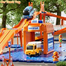 [Orange & Blue] 4-Tier Race Track Puzzle Kids Car Track Set For Kids 3+ With 3 Cars, Vehicle Toy Transportation Parts, Toddler Truck, Floor Puzzle Track Car Gift For Boys And Girls 3 4 5 6 7 8 Years Old - 藍色 - 查看 4