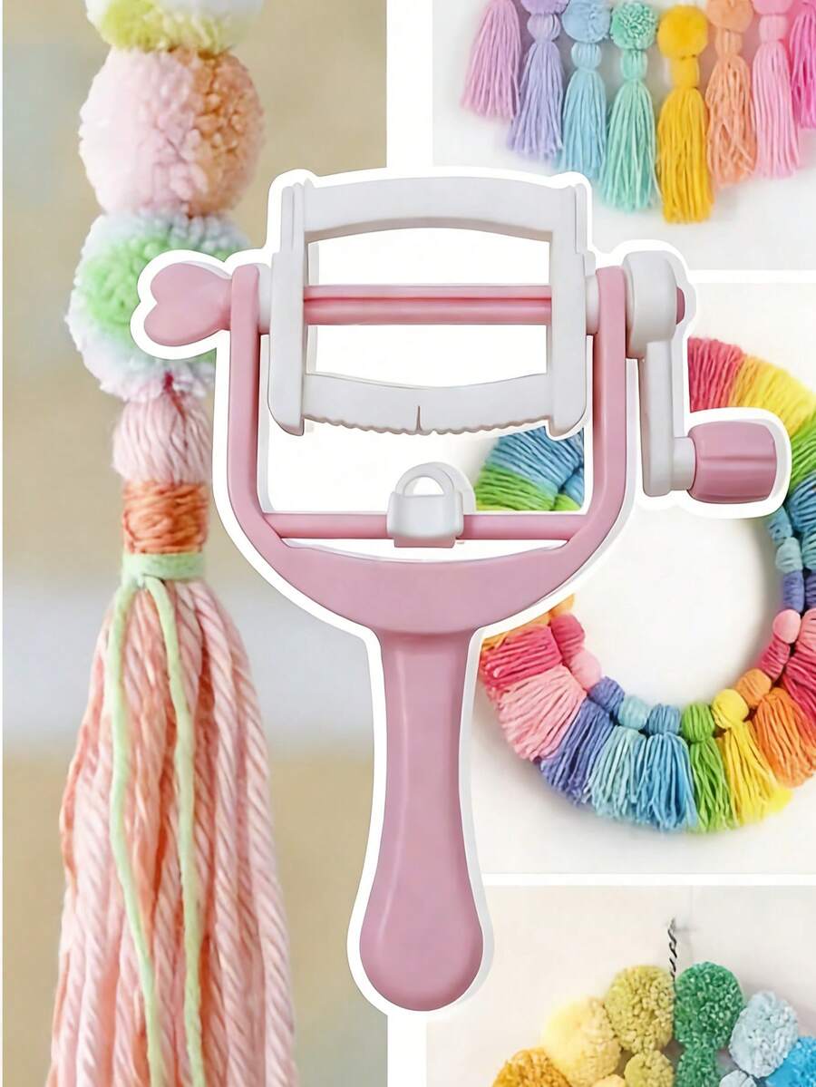 Manual Crank Winder | Suitable For Yarn, Cord, Fine Line, Ribbon, Hair And Other Heavy Craft Tools - Includes Clamping Device, Speed Control And Stable Base - Ideal For Crafting, Crochet Dolls, Pom Poms, Tassels Etc. - Pink & White Color - Easy To Operate - Multicolor - View 1