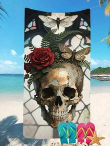 1pc Gothic Halloween Beach Towel, 250gsm Ultra-Fine Fiber Quick-Dry & Super Absorbent, Dark Skull Crack Rose Pattern, 70x140cm Or 90x180cm, Multi-Functional Sand Mat, Yoga Mat, Camping Blanket, Travel Shawl - Multicolor - View 9