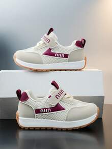 2026春季儿童酒红色网面运动鞋，男女童通用款魔术贴透气软底防滑休闲鞋 - 中紫紅色 - 查看 2