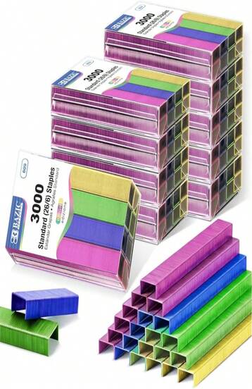 BAZIC Staples Standard (26_6) Metallic Color 3000_Pack, Stapler Refill Standard Size Staple, Assorted Colors, 1-Pack