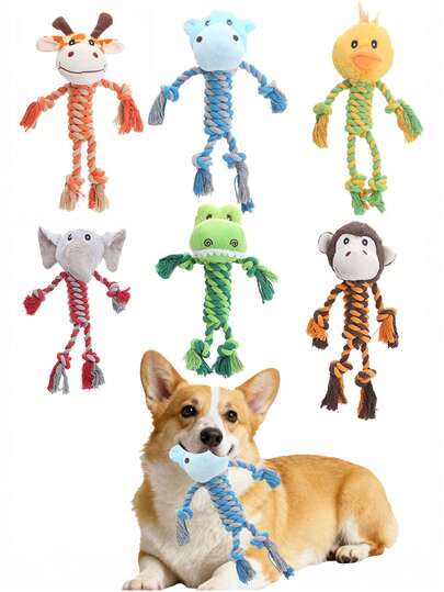 Cute Plush Knotted Squeaky Chew Doll For Dogs - Cartoon Duck Plush Doll With Built-In Squeaker, Pressing Or Chewing Triggers Sound To Attract Dog's Attention, Dog Boredom Buster, Cute Monkey Knotted Doll, Dog Dental Care Chew Doll, Home Entertainment Doll, Dog Birthday Gift Doll