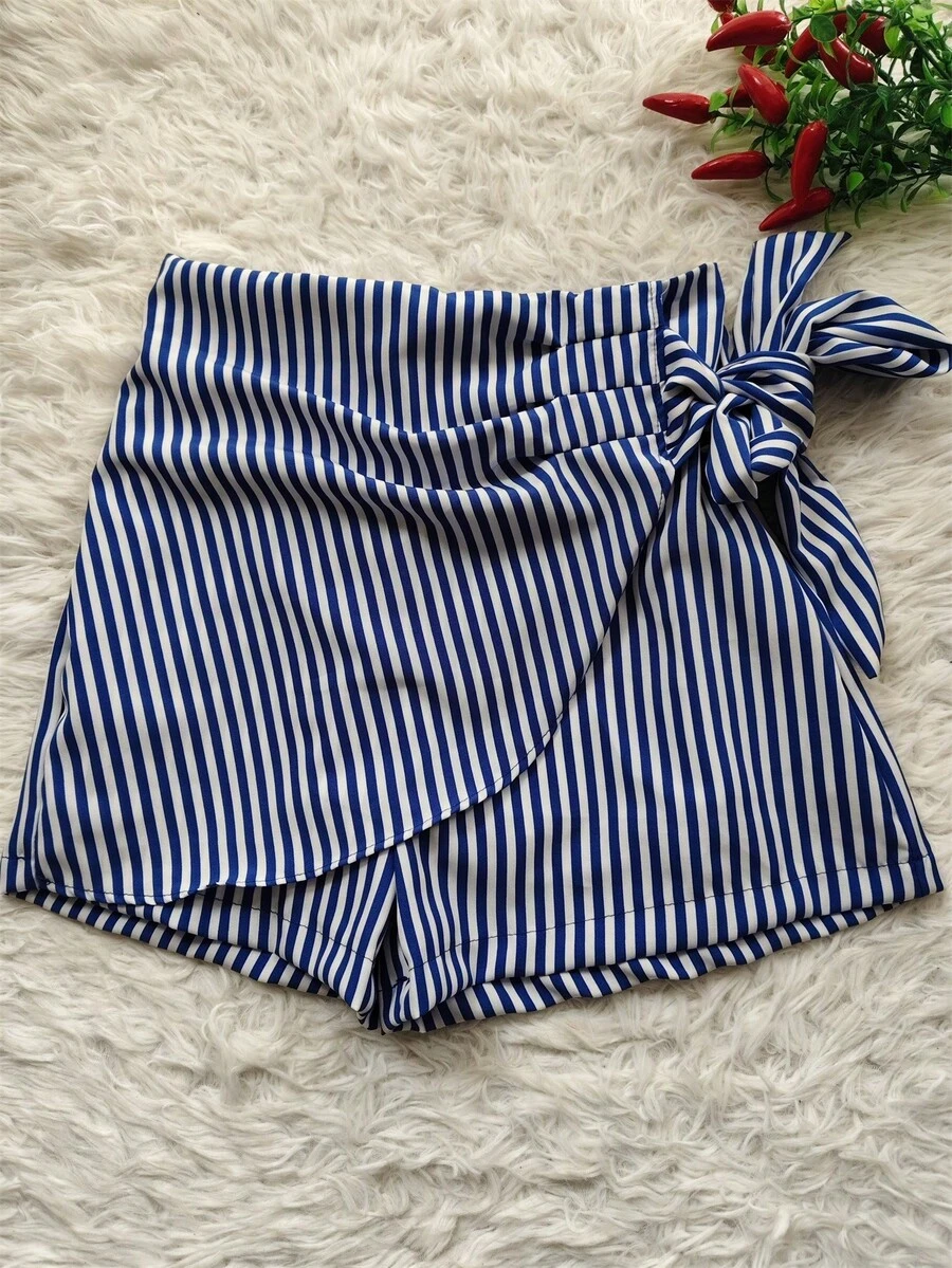 Women's Solid Color Shorts - Azul rayado - Ver 1