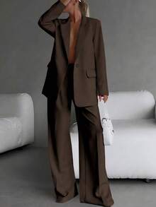 女士灰色套装，优雅，适合办公室工作，高端品质，面试，商务，新品上市，宽松版型，百搭舒适，休闲套装，裤子，纯色，适合办公室、家庭、日常生活、正式晚宴、机场等各种场合，适合所有季节：春、夏、秋、冬。 - 咖啡棕 - 查看 5