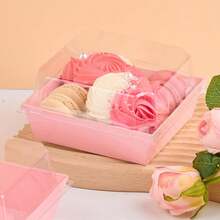 50/40/30/25/20/15/10/5 Stücke Set rosa Dessert Boxen, Verpackungsboxen mit durchsichtigen Deckeln, quadratische Kuchencontainer, kleine Gebäckboxen, für Kekse, Sandwiches, Erdbeeren, Dessert Boxen mit transparenten Abdeckungen, fettdichtes Kraftpapier, weiße & rosa Kraftpapier Brotboxen, perfekt für Kekse, Macarons, Kuchen, Sandwiches, geeignet für Hochzeiten, Partys und besondere Anlässe - Pink - Übersicht 2